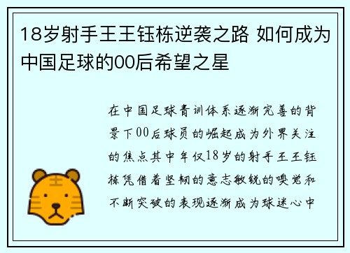 18岁射手王王钰栋逆袭之路 如何成为中国足球的00后希望之星